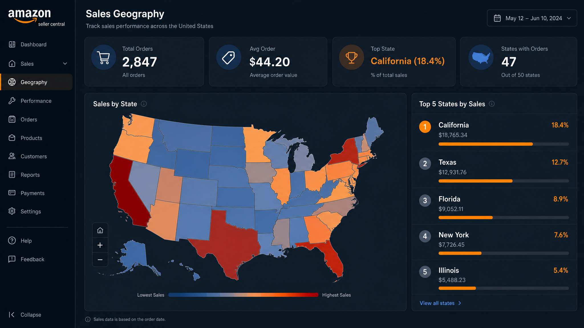 Mission Control US Sales Geography Map
